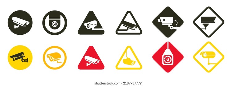 Cctv labels. Security cameras symbols for security and safety protection