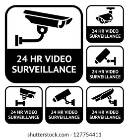 CCTV labels. Set symbols video surveillance, vector illustration