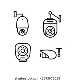CCTV line icon set, video surveillance made linear style, sign camera for use logo and other design