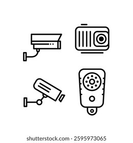 CCTV line icon set, video surveillance made linear style, sign camera for use logo and other design