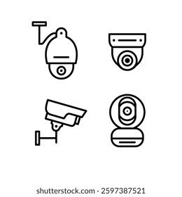 CCTV line icon set, video surveillance made linear style, sign camera for use logo and other design