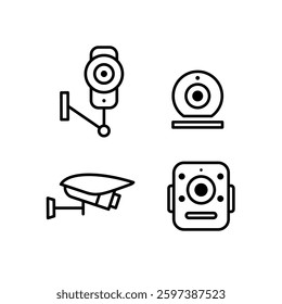 CCTV line icon set, video surveillance made linear style, sign camera for use logo and other design