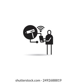 cctv monitoring via smart phone icon vector illustration