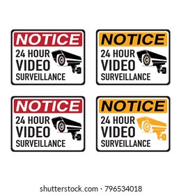 CCTV Notice 24 Hour Video Surveillance Sign Vector Illustration