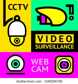 CCTV notice. Set video surveillance, vector illustration