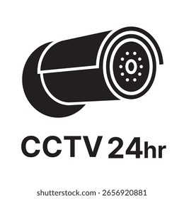 CCTV em um fundo branco. Ícone de câmera de vigilância 24 horas. Ícone preto