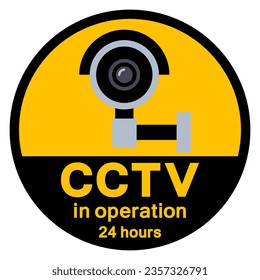CCTV im Betrieb 24 Stunden Symbol Zeichen, Vektorgrafik, einzeln auf weißem Hintergrund - Etikett .EPS10