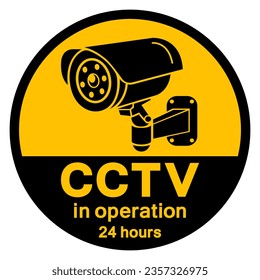CCTV im Betrieb 24 Stunden Symbol Zeichen, Vektorgrafik, einzeln auf weißem Hintergrund - Etikett .EPS10