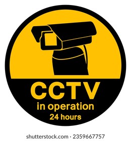 Signo de símbolo CCTV En Operación 24 Horas, Ilustración vectorial, Aislado en la etiqueta de fondo blanco .EPS10