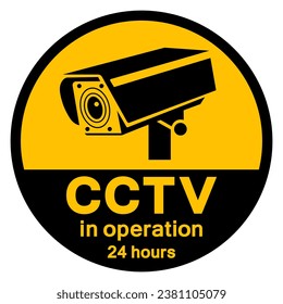 Signo de símbolo CCTV En Operación 24 Horas, Ilustración vectorial, Aislado en la etiqueta de fondo blanco .EPS10