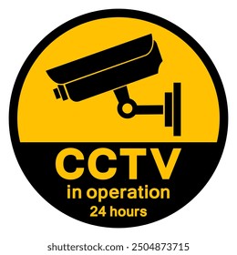 CCTV en la operación 24 horas signo de símbolo, Ilustración vectorial, aislado en la etiqueta de fondo blanco .EPS10