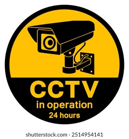 CCTV im Betrieb 24 Stunden Symbol Zeichen, Vektorgrafik, einzeln auf weißem Hintergrund Label .EPS10