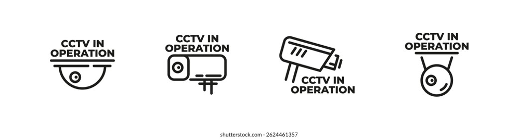 CCTV in operation outline icons with camera and alert symbols.
Surveillance monitoring sign vector in linear style