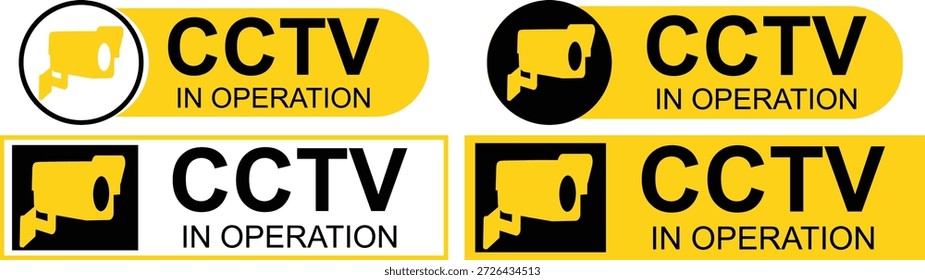CCTV en funcionamiento etiquetas de advertencia e insignias con símbolos de cámaras de vigilancia