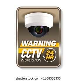 Cctv In Operation Warning Nameplate Banner Vector. Ceiling Video Surveillance Security Cctv. Wireless Indoor Safeguard Camera For Observe And Control Of Territory. Realistic 3d Illustration