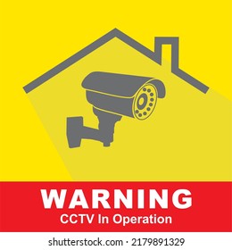 CCTV in Betrieb Warnzeichen. Videoüberwachung des Aufmerksamkeitszeichens. Symbol für die Kamerasicherheit. Vektorgrafik einzeln.