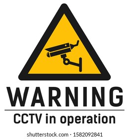 Cctv in operation warning sign illustration sticker template isolated on white background. Camera, cctv icon with flat style for security. Flat design for all purposes. Editable color. EPS file
