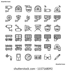 CCTV Outline Icons perfect pixel. Use for website, template,package, platform. Concept business object design.