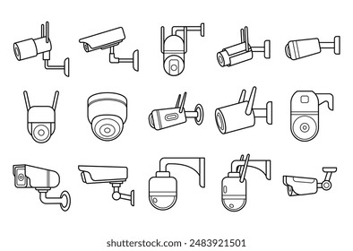 CCTV outline vector set illustration
