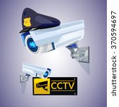 cctv with police peaked cap. security and technology concept - vector illustration