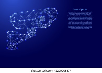 CCTV privacy control mobile camera, danger monitor,  warning equipment, from futuristic polygonal blue lines and glowing stars for banner, poster, greeting card. Low poly concept. Vector illustration.