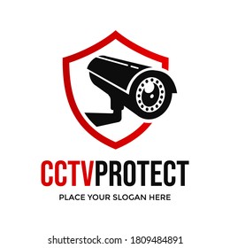 CCTV Protect vector logo template. This design use camera and shield symbol. Suitable for technology.