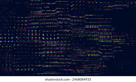 CCTV RGB Noise Screen. Colorful Glitch Screen Effect Background. Abstract Digital Pixel Dots Noise Glitch Error. VHS CRT Overlay Effect. Video Damage Overlay Background. Vector Illustration.