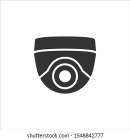 Cctv round camera black isolated vector icon. Surveillance, video monitoring round camera simple glyph symbol.