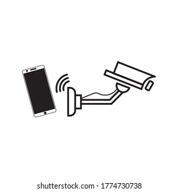 CCTV, Security Camera connection with handphone  vector icon ilustration