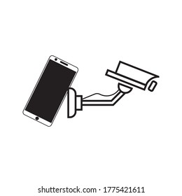 CCTV, Security Camera connection with handphone  vector icon ilustration