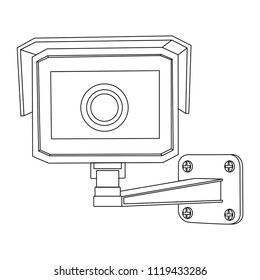 CCTV security camera. Front view. Outline drawing. Vector illustration isolated on white background