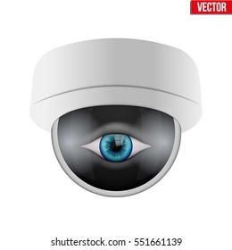 CCTV security camera with human eye. Technologies for monitoring and protection of territory. Vector Illustration isolated on white background.