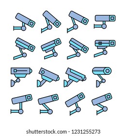 CCTV, security camera icons, blue theme