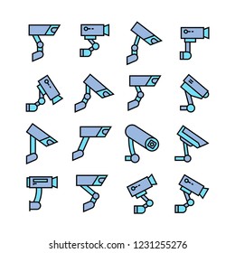 CCTV, security camera icons, blue theme