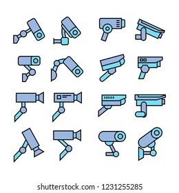 CCTV, security camera icons, blue theme