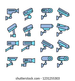 CCTV, security camera icons, blue theme