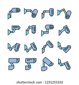 CCTV, security camera icons, blue theme