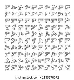 CCTV, security camera icons, line design
