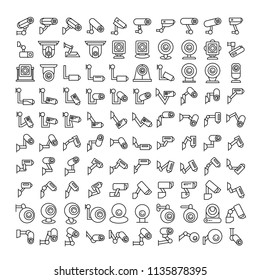 CCTV, security camera icons, line design