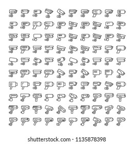 CCTV, security camera icons, line design