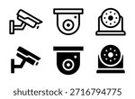 CCTV security camera icons set in outline and solid style