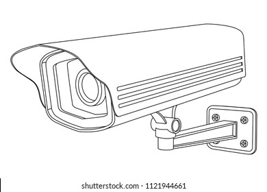 CCTV security camera. Outline drawing. Vector illustration isolated on white background