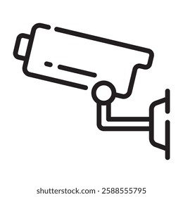 CCTV security camera outline icon, surveillance and monitoring symbol, black and white vector illustration isolated on white background.