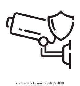 CCTV security camera outline icon, surveillance and protection symbol, black and white vector illustration isolated on white background.