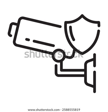 CCTV security camera outline icon, surveillance and protection symbol, black and white vector illustration isolated on white background.