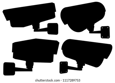 CCTV security camera set. Black silhouette vector illustration isolated on white background