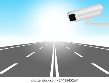 CCTV Security Camera or Surveillance Camera Monitoring on Traffic Road. Vector Illustration. 