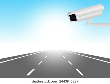CCTV Security Camera or Surveillance Camera Monitoring on Traffic Road. Vector Illustration. 