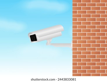 Cámara de seguridad CCTV o cámara de vigilancia en una pared. Ilustración vectorial. 