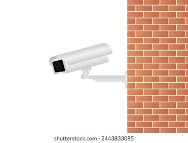 Cámara de seguridad CCTV o cámara de vigilancia en una pared. Ilustración vectorial. 